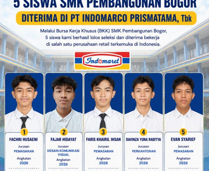 5 Siswa SMK Pembangunan Bogor Diterima di PT Indomarco Prismatama Tbk